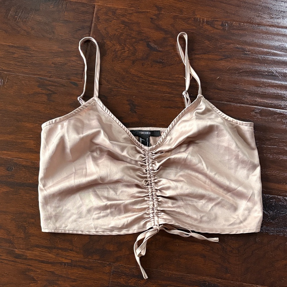 Forever 21 Satin Ruched Camisole - Cream